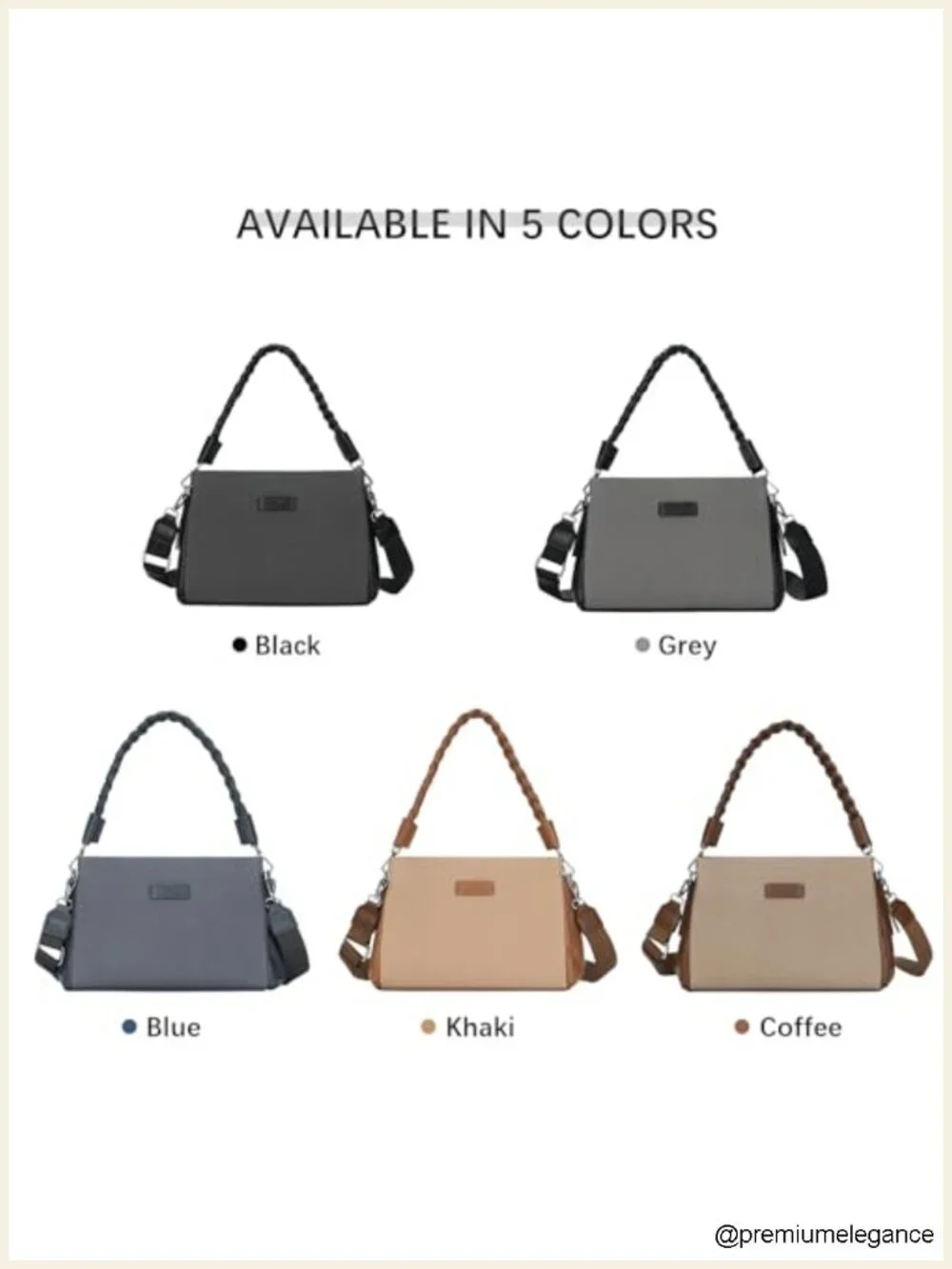Braided Handle Shoulder Crossbody Bag Textured PU Leather Satchel